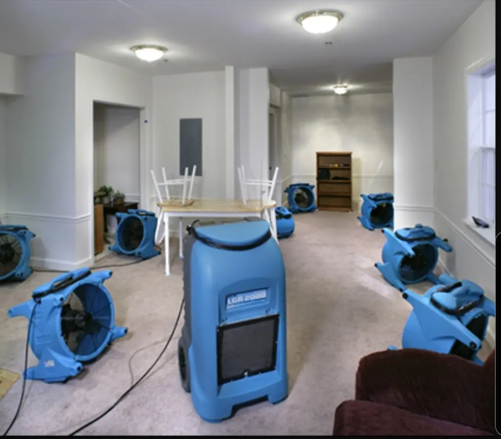 Air movers and dehumidifier setup for Water Damage Restoration in Hawaiian Gardens